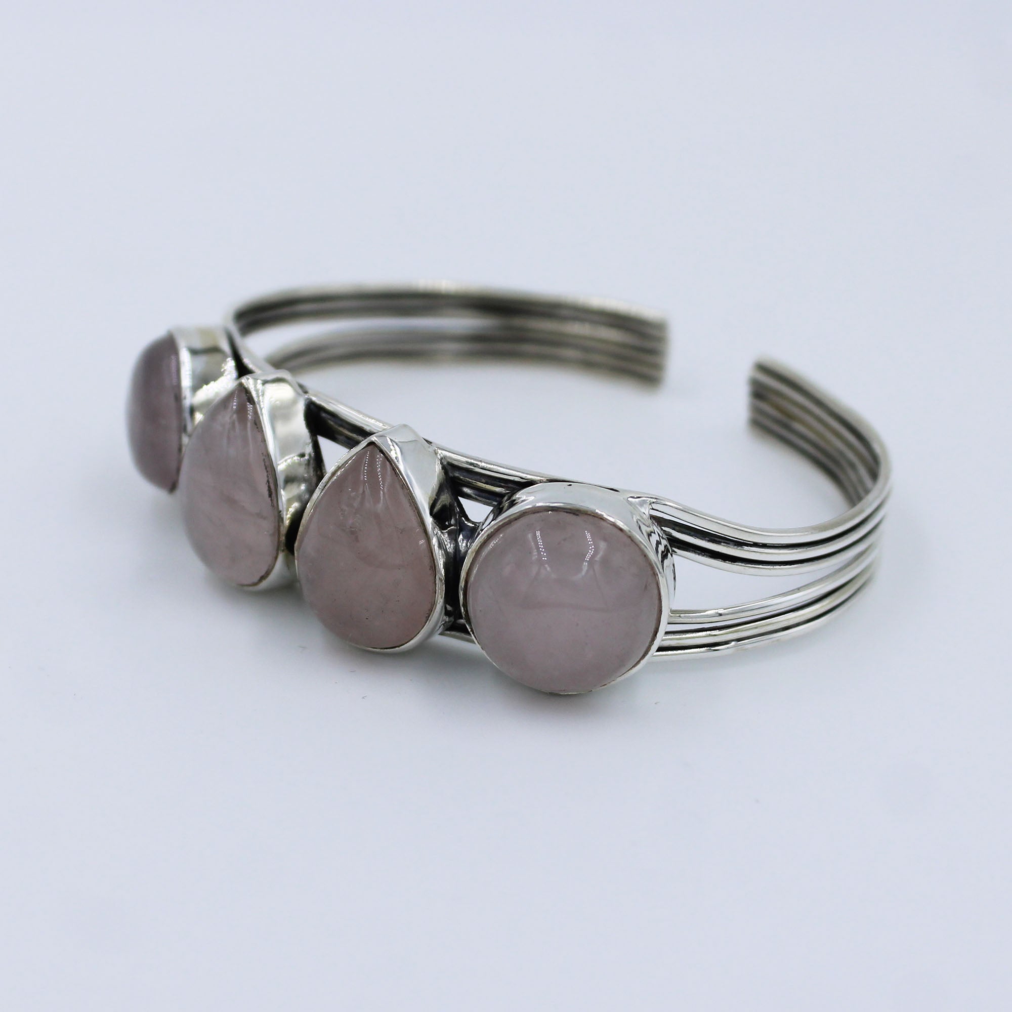 Natural Rose Quartz 925 Silver Handmade Designer Bangle Christmas Gift