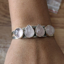 Natural Rose Quartz 925 Silver Handmade Designer Bangle Christmas Gift