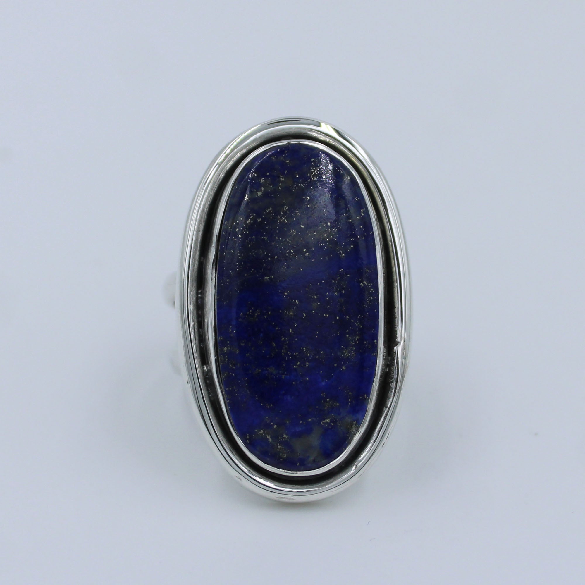 Natural Lapis Lazuli Golden Pyrite Sparkle 925 Silver Ring