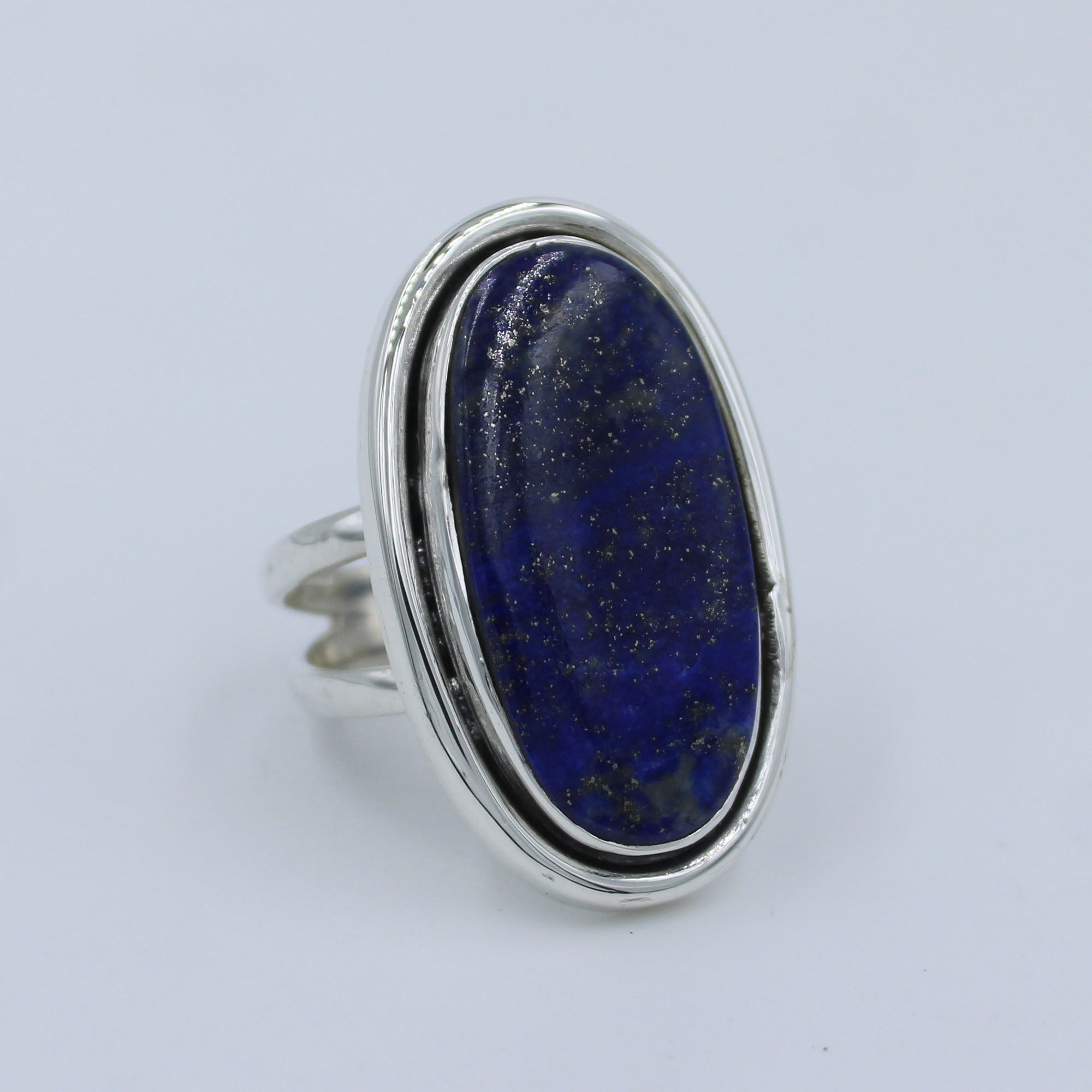 Natural Lapis Lazuli Golden Pyrite Sparkle 925 Silver Ring