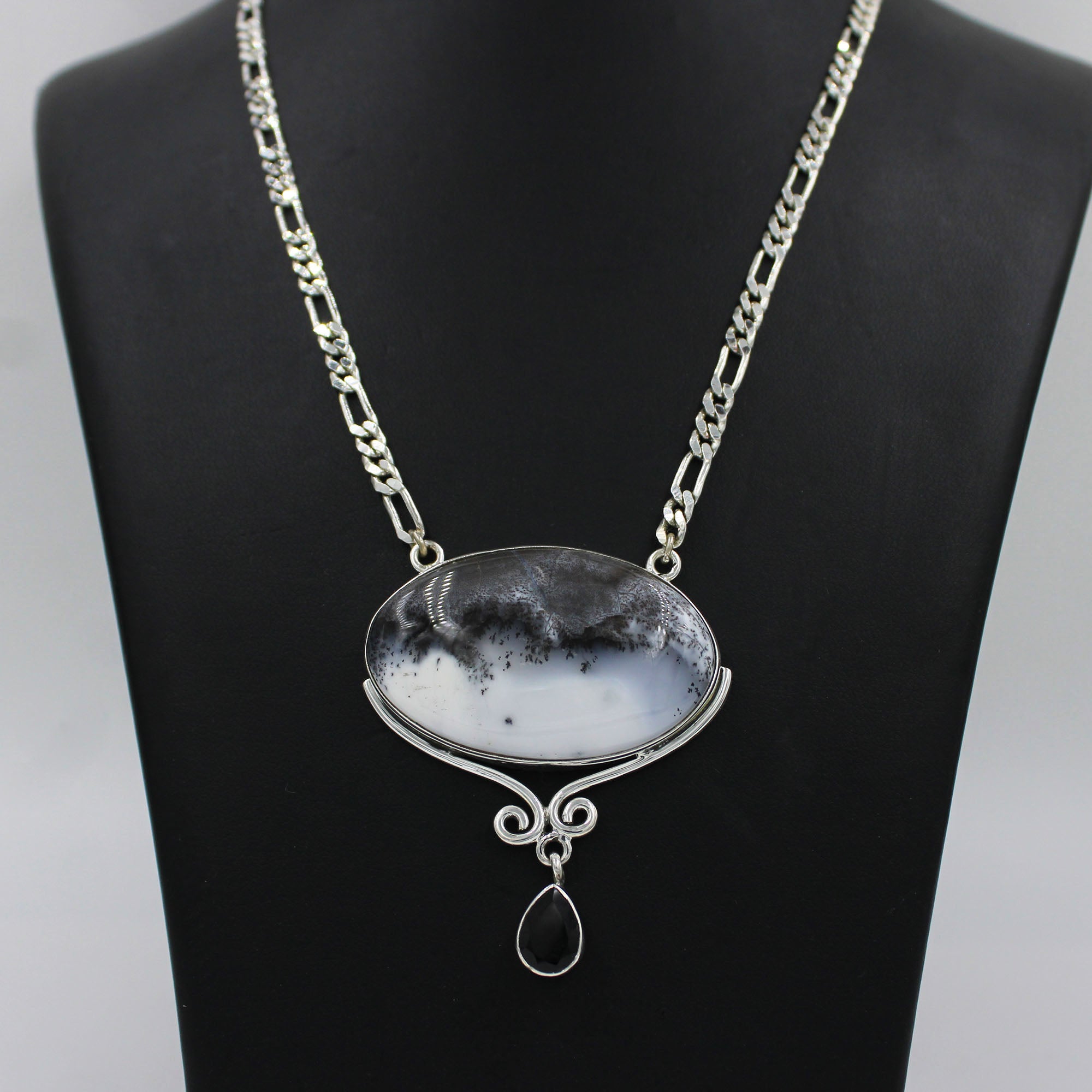 Dendritic Opal & Black Onyx Adjustable Chain Necklace