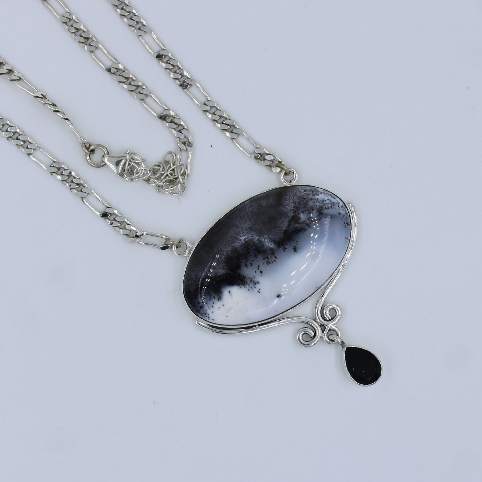 Dendritic Opal & Black Onyx Adjustable Chain Necklace