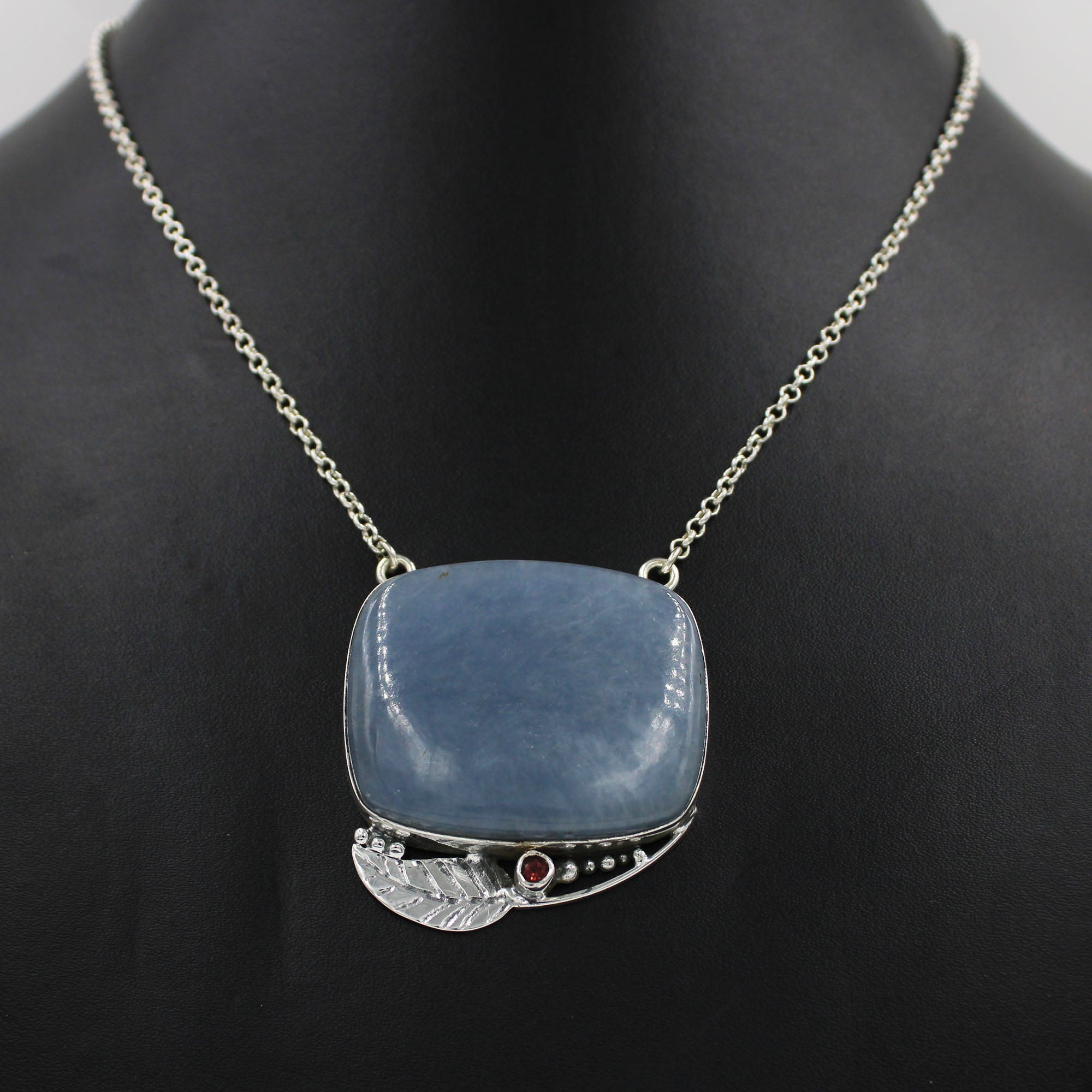 Blue Opal Cabochon 925 Sterling Silver Necklace