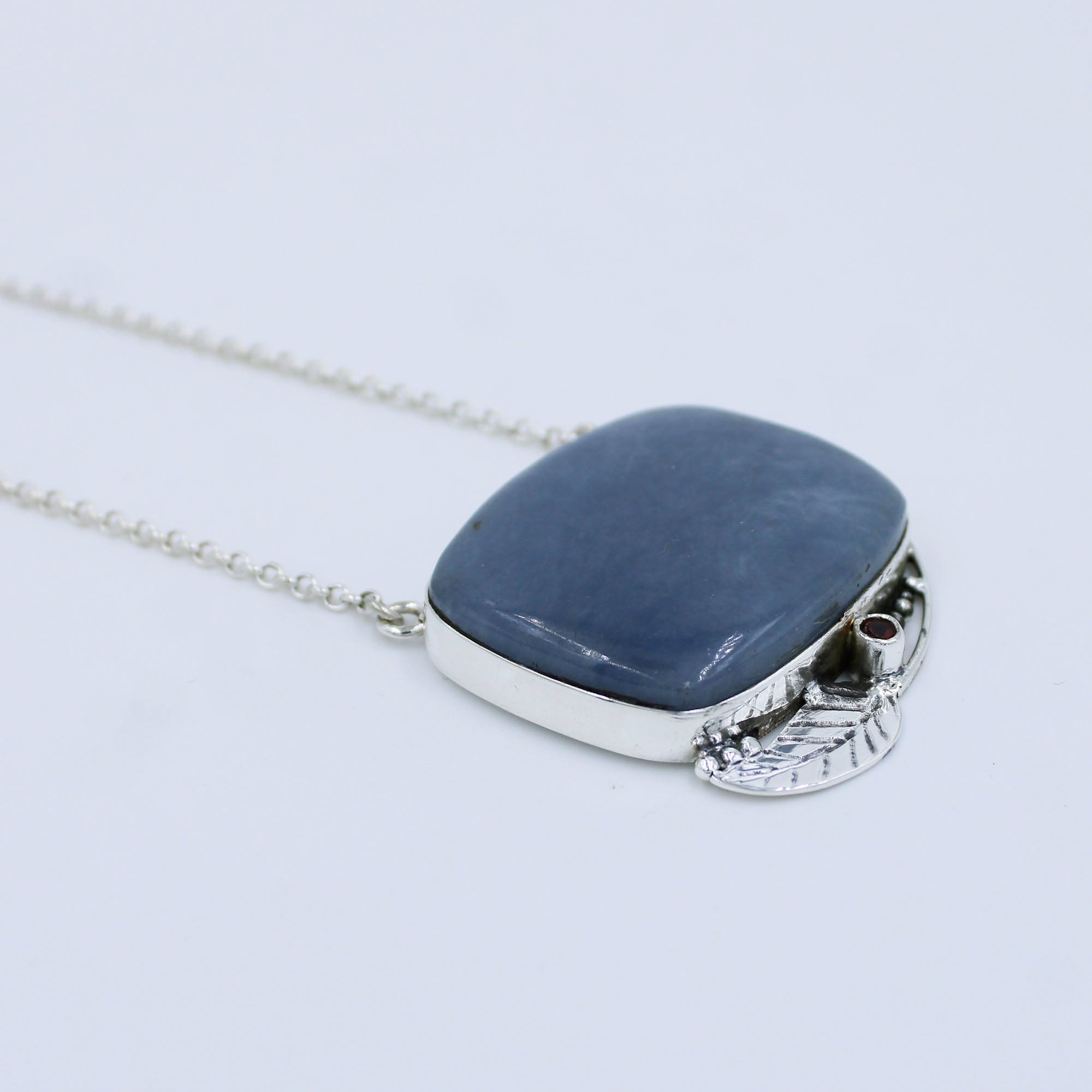 Blue Opal Cabochon 925 Sterling Silver Necklace