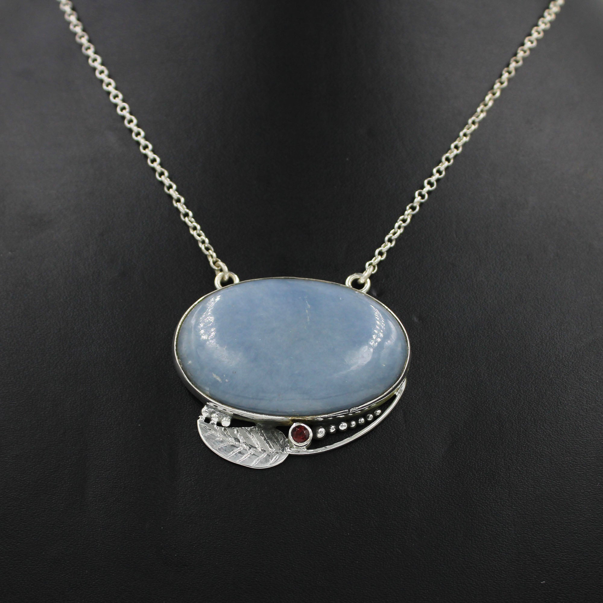 Oval Blue Opal Gemstone with 925 Silver Chain Necklace