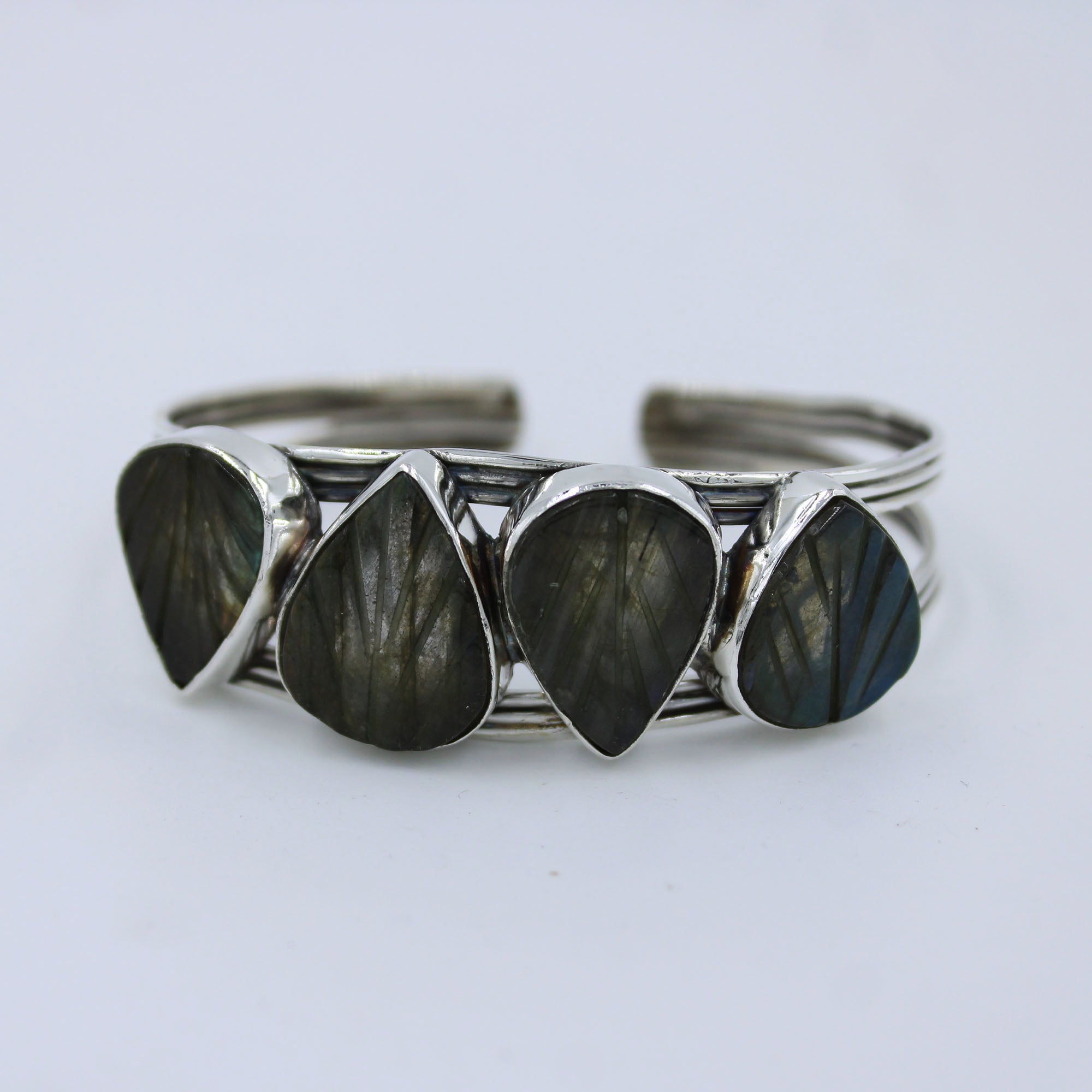 Carved Labradorite 925 Silver Bangle Jewelry