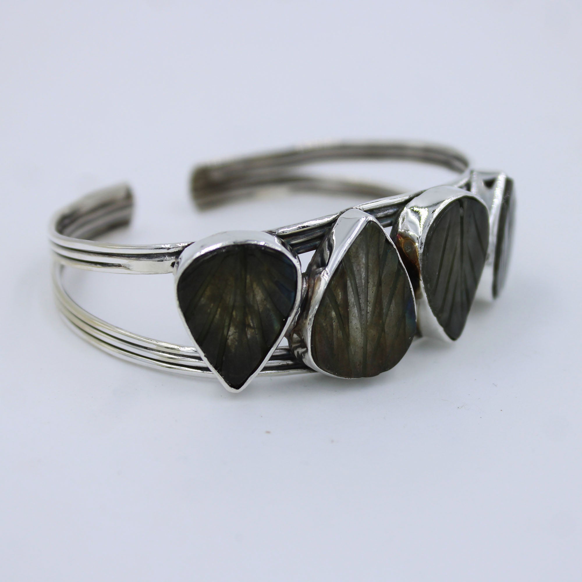 Carved Labradorite 925 Silver Bangle Jewelry