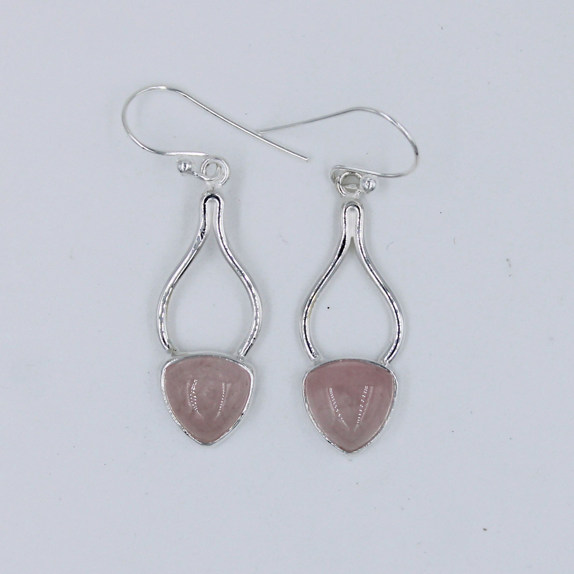 Pink Rose Quartz Sterling Silver Dangle Earrings