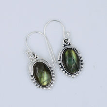 Natural Labradorite Gemstone Dangle Silver Earrings