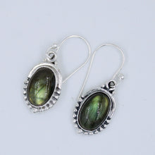 Natural Labradorite Gemstone Dangle Silver Earrings