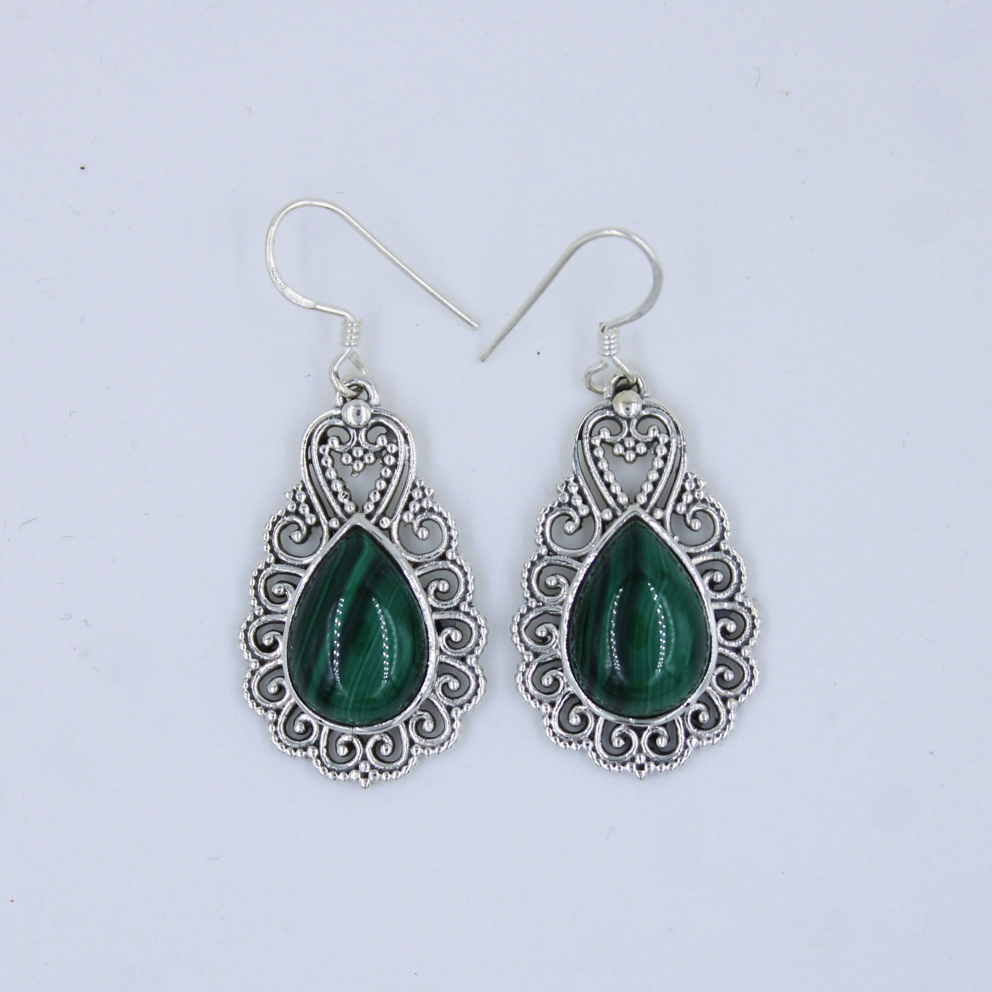 Green Malachite Ethnic Design Earrings - Malachite Jewelry