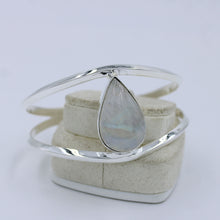 Blue Fire Rainbow Moonstone 925 Silver Cuff Bangle Jewelry