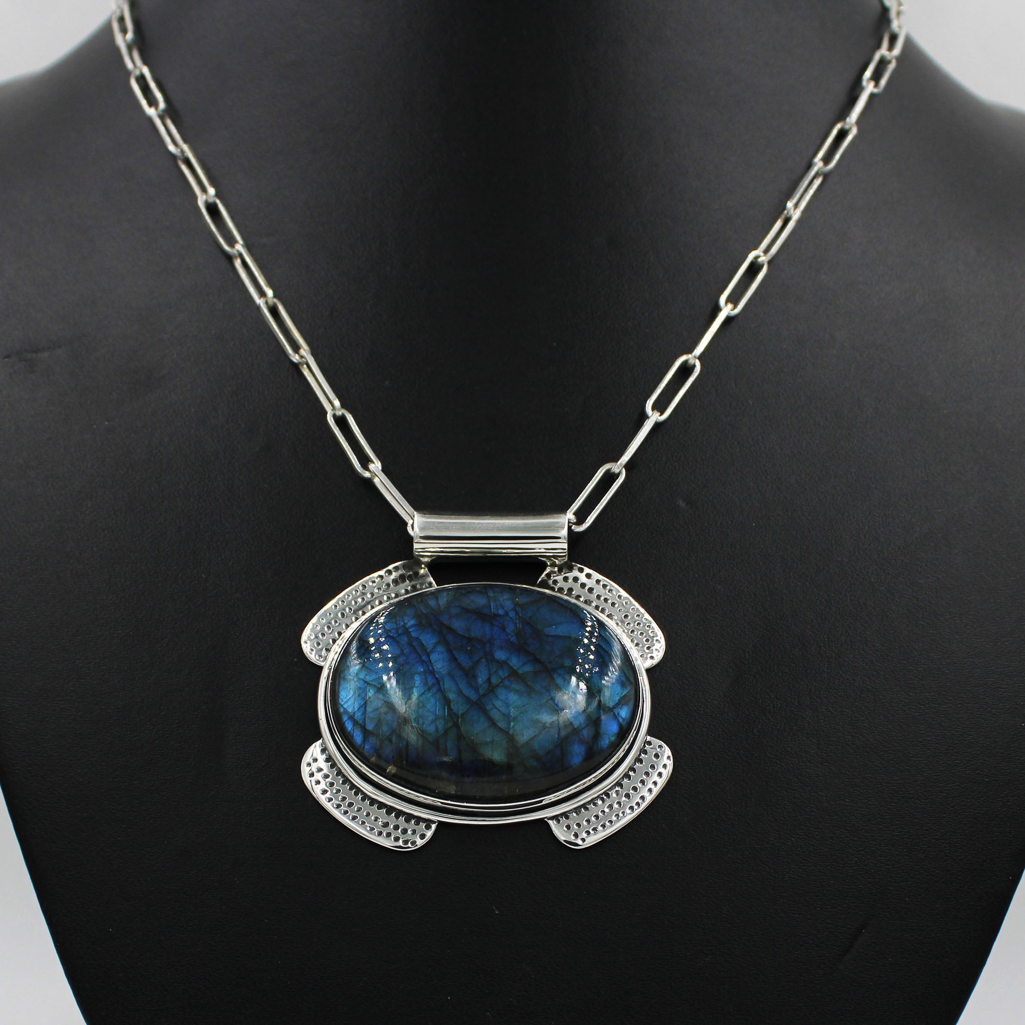 Blue Labradorite Sterling Silver Chain Necklace Tube Bale Jewelry