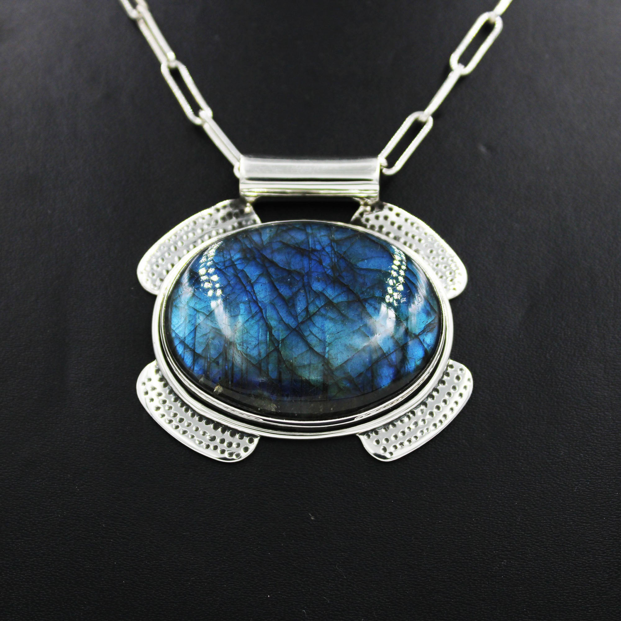 Blue Labradorite Sterling Silver Chain Necklace Tube Bale Jewelry