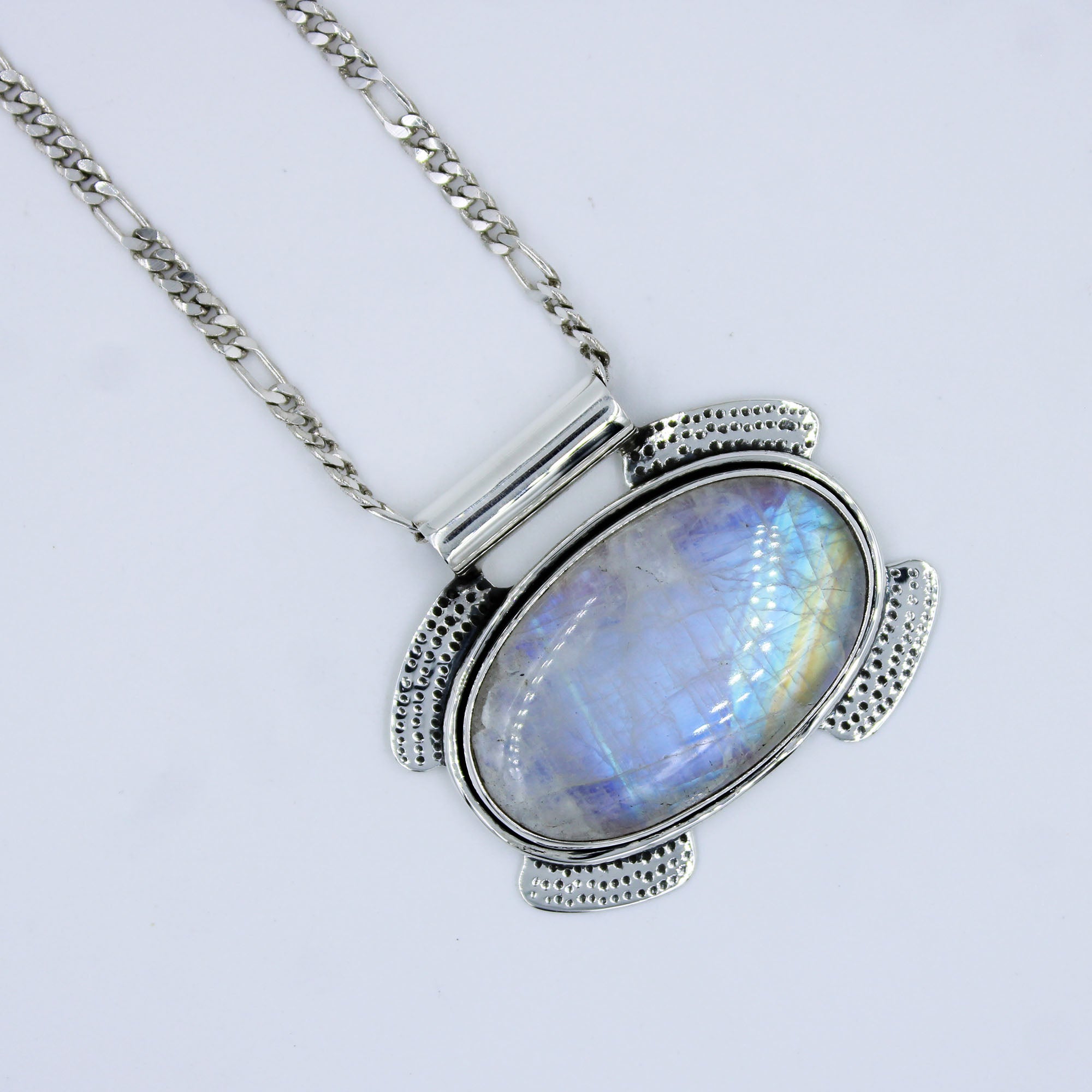 Vibrant flash Raibnow Moonstone Sterling Silver Chain Necklace