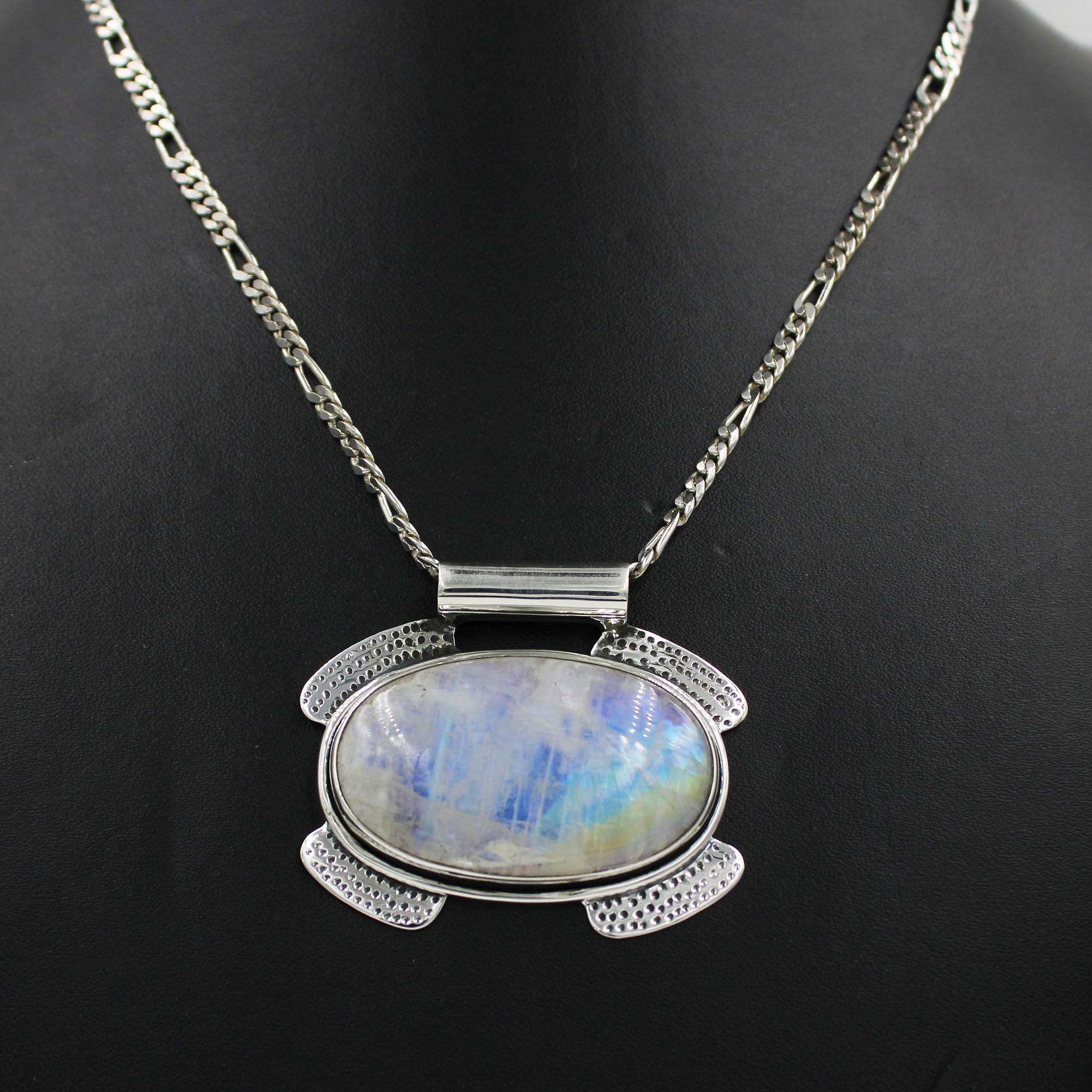 Vibrant flash Raibnow Moonstone Sterling Silver Chain Necklace