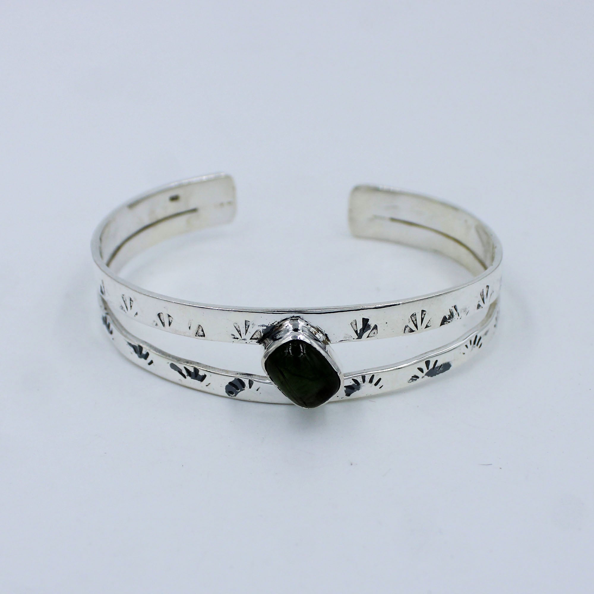 Green Tourmaline 925 Silver Cuff Bangle Jewelry ( Christmas Gift )