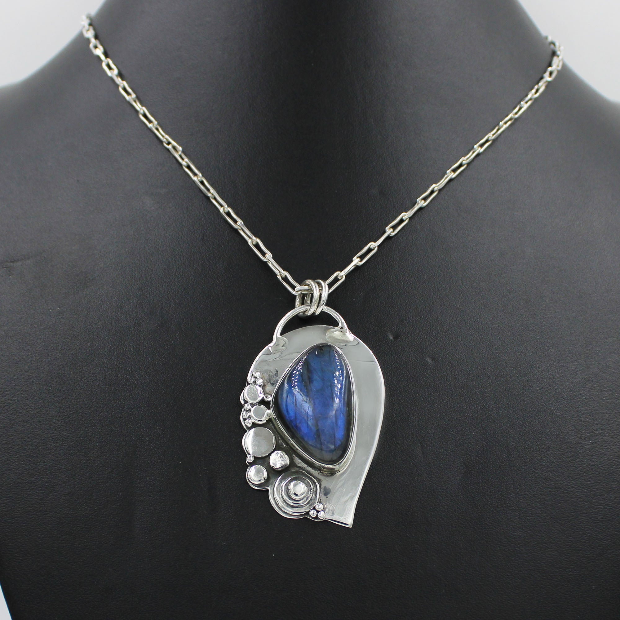 Blue Stunning Labradorite  Designer Sterling Silver Necklace