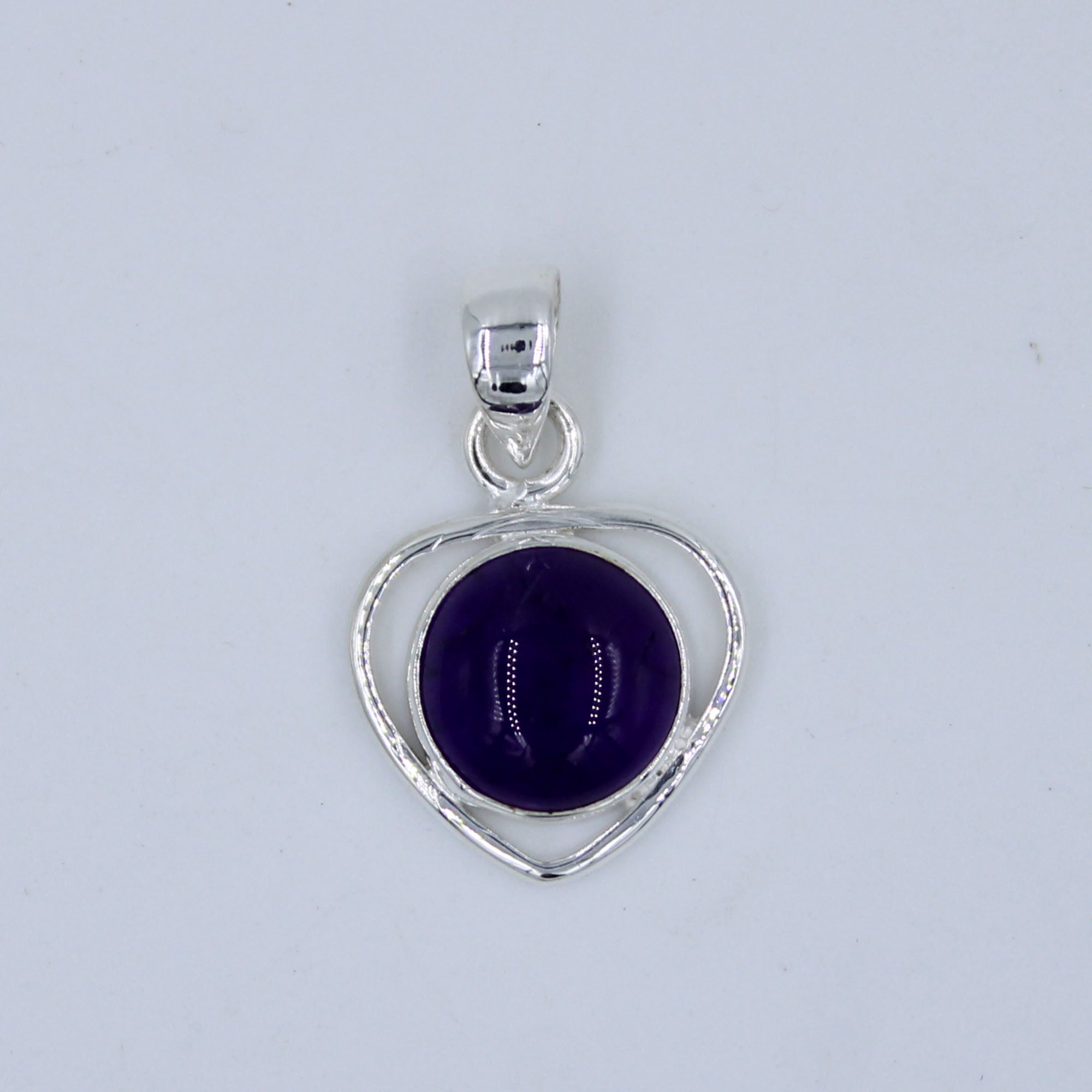 Round Amethyst Cabochon Sterling Silver Pendant