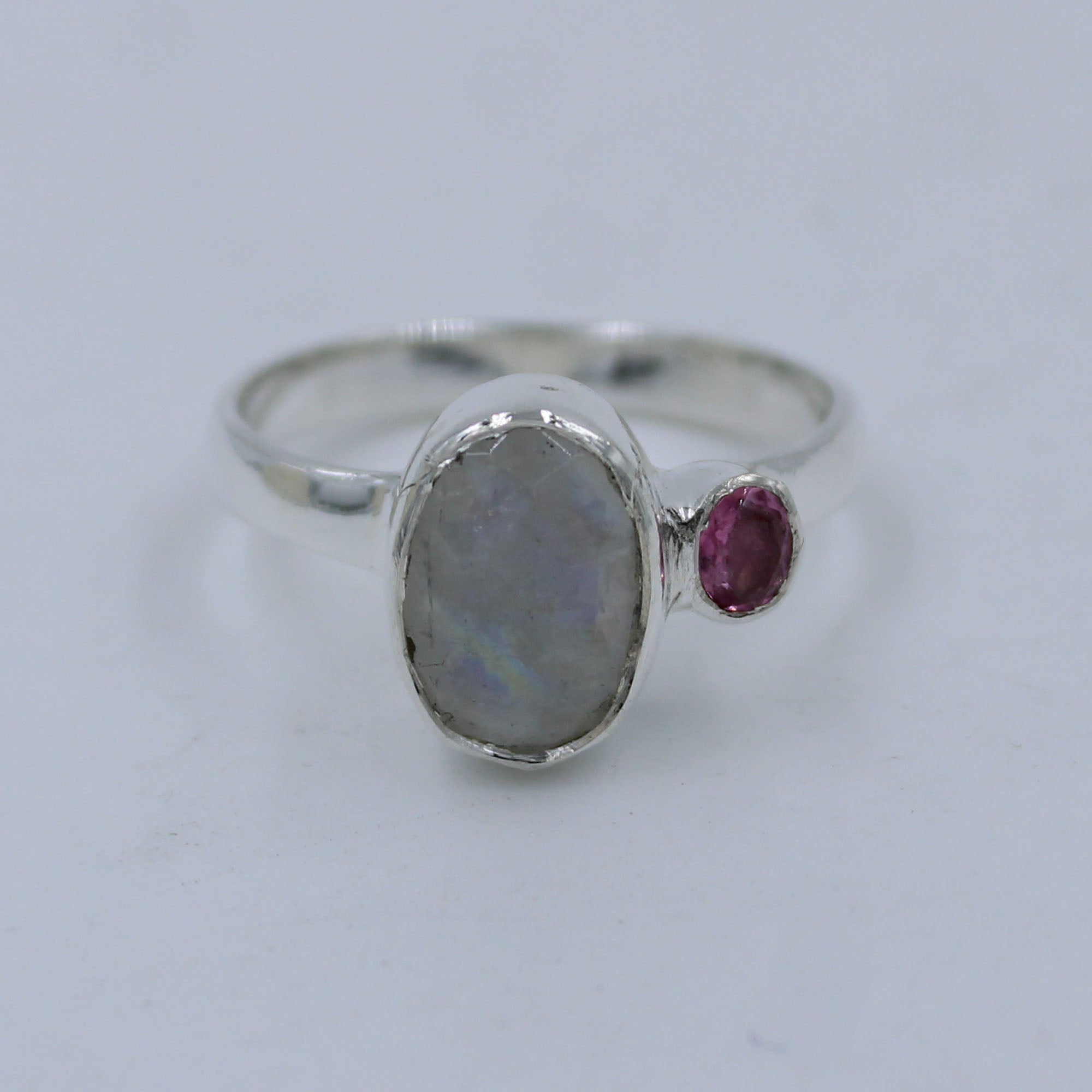 Moonstone and Pink Tourmaline Silver Women Ring