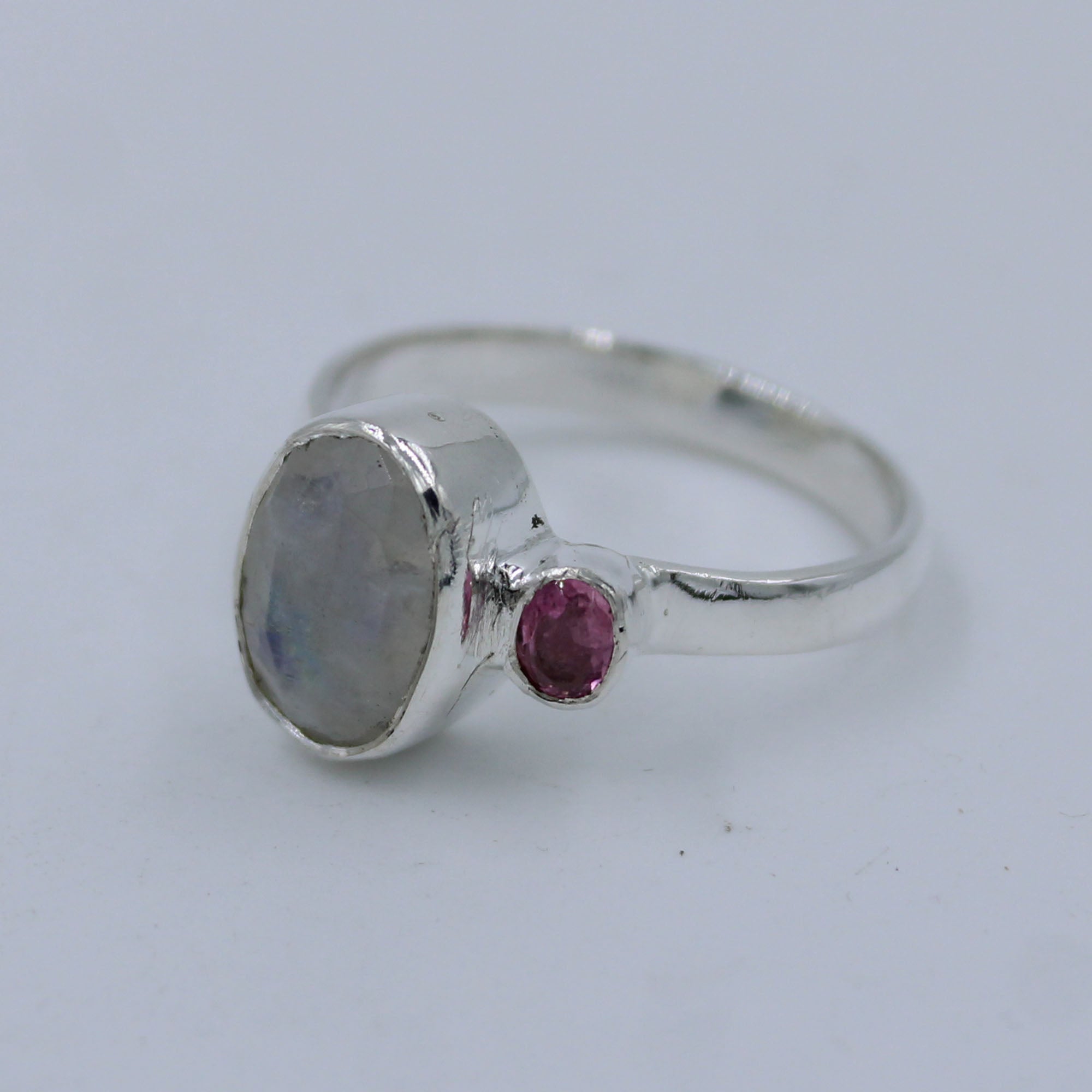 Moonstone and Pink Tourmaline Silver Women Ring