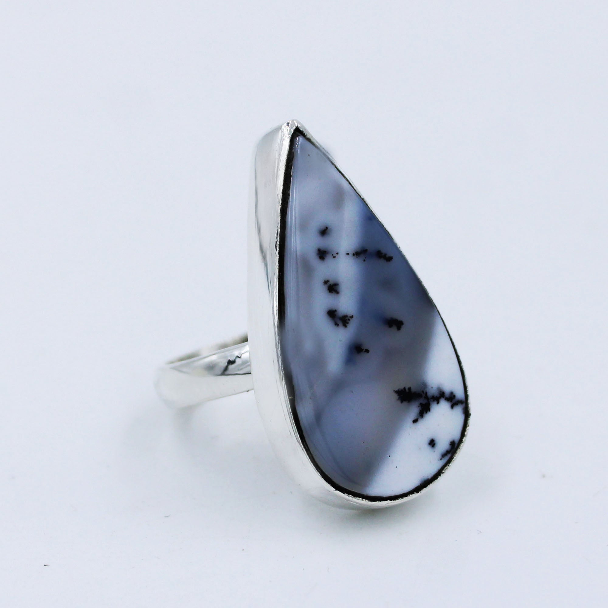 Black and White Agate Ring - Dendritic Opal Silver Jewelry