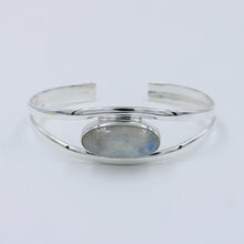 Oval Moonstone Cuff Bangle - 925 Silver Jewelry