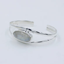 Oval Moonstone Cuff Bangle - 925 Silver Jewelry