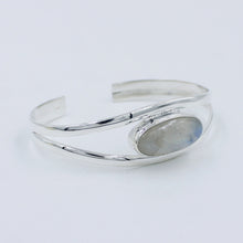 Oval Moonstone Cuff Bangle - 925 Silver Jewelry
