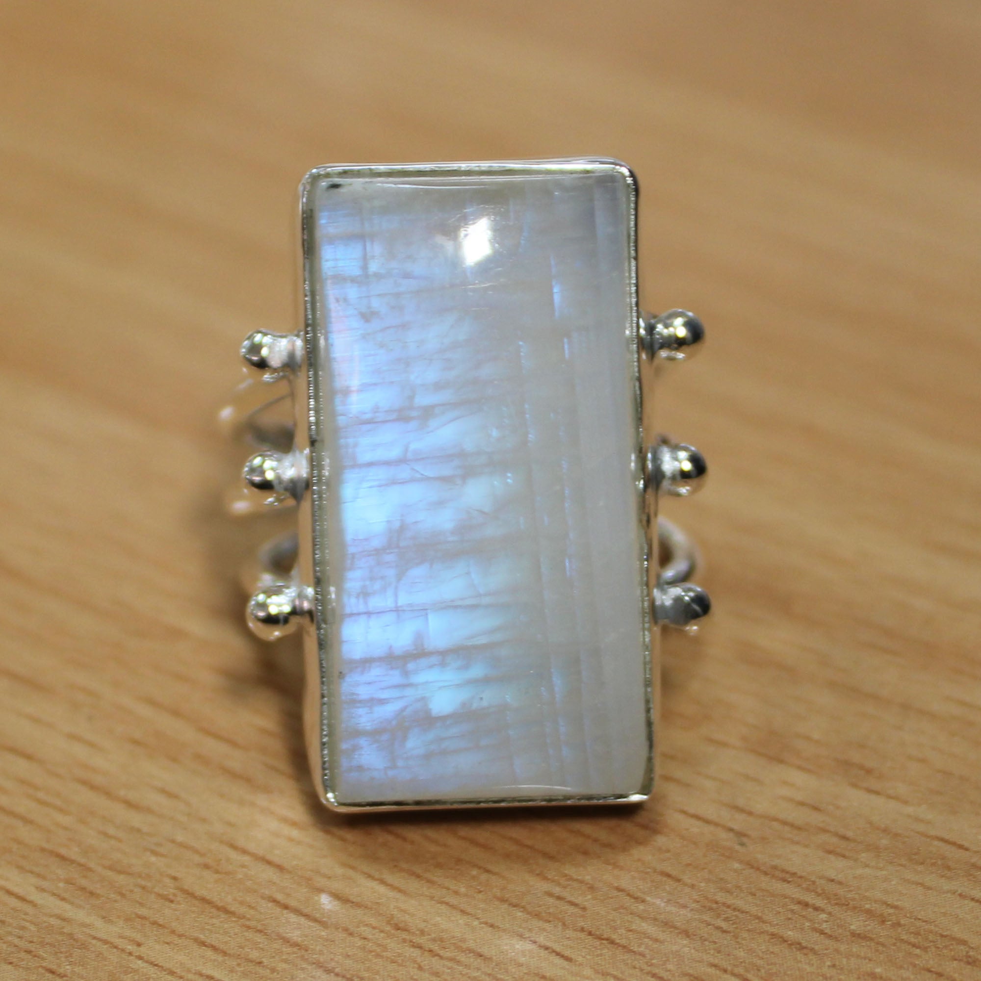 Vibrant flash Moonstone  - Rainbow Moonstone Silver Ring