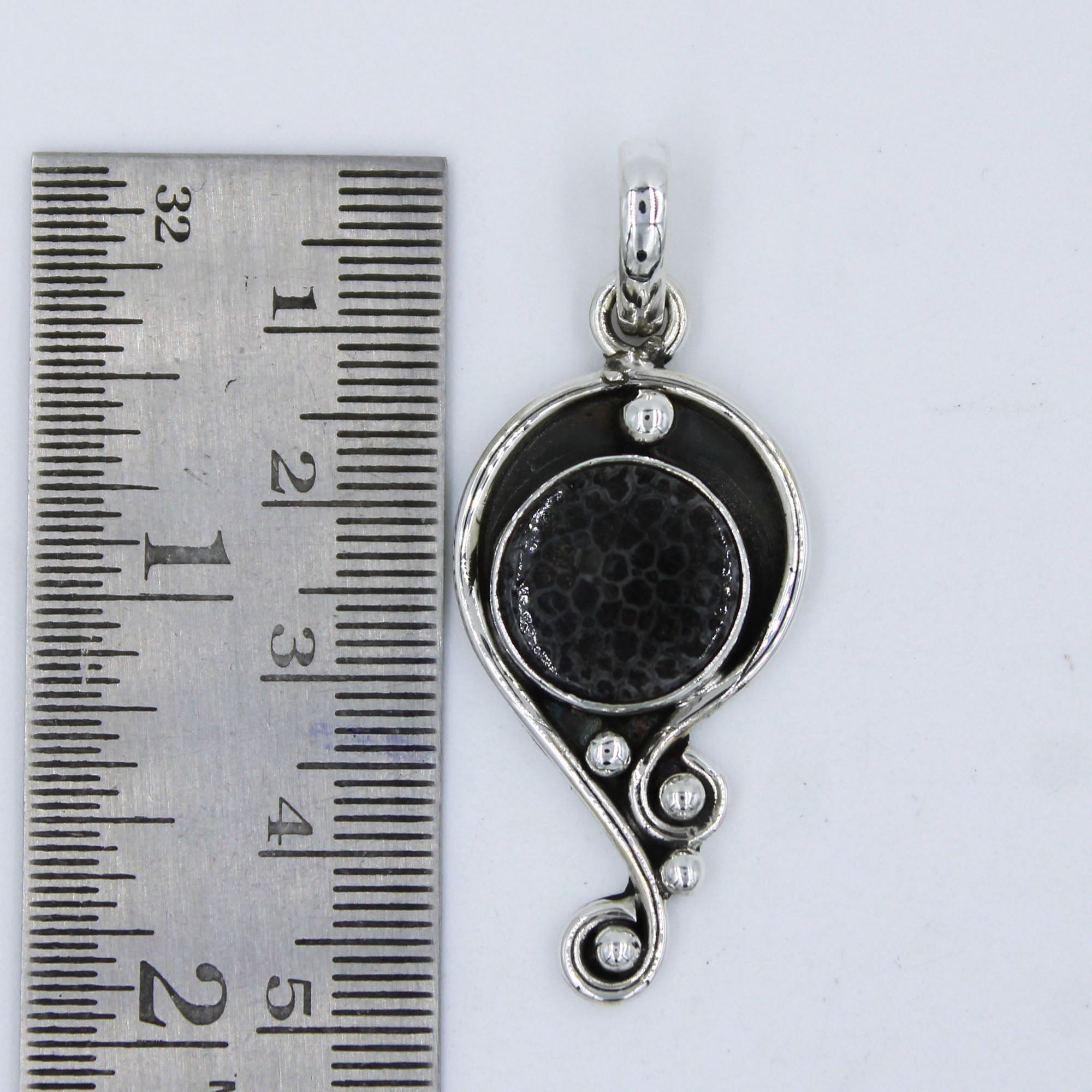 Black Coral Designer Sterling Silver Pendant