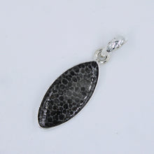 Marquise Shape Black Coral Silver Pendant