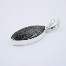 Marquise Shape Black Coral Silver Pendant