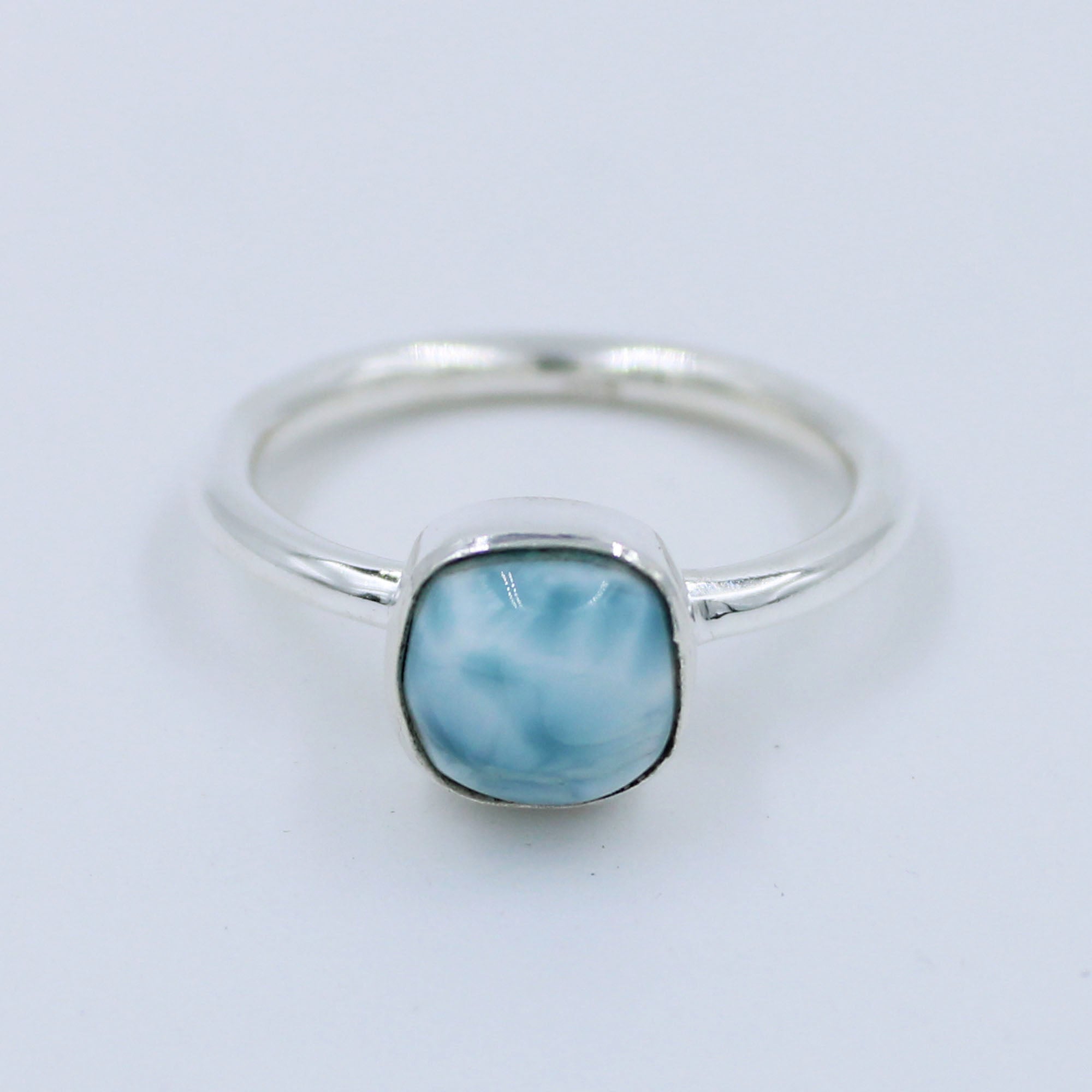 Natural Blue Larimar 925 Sterling Silver Unique Ring