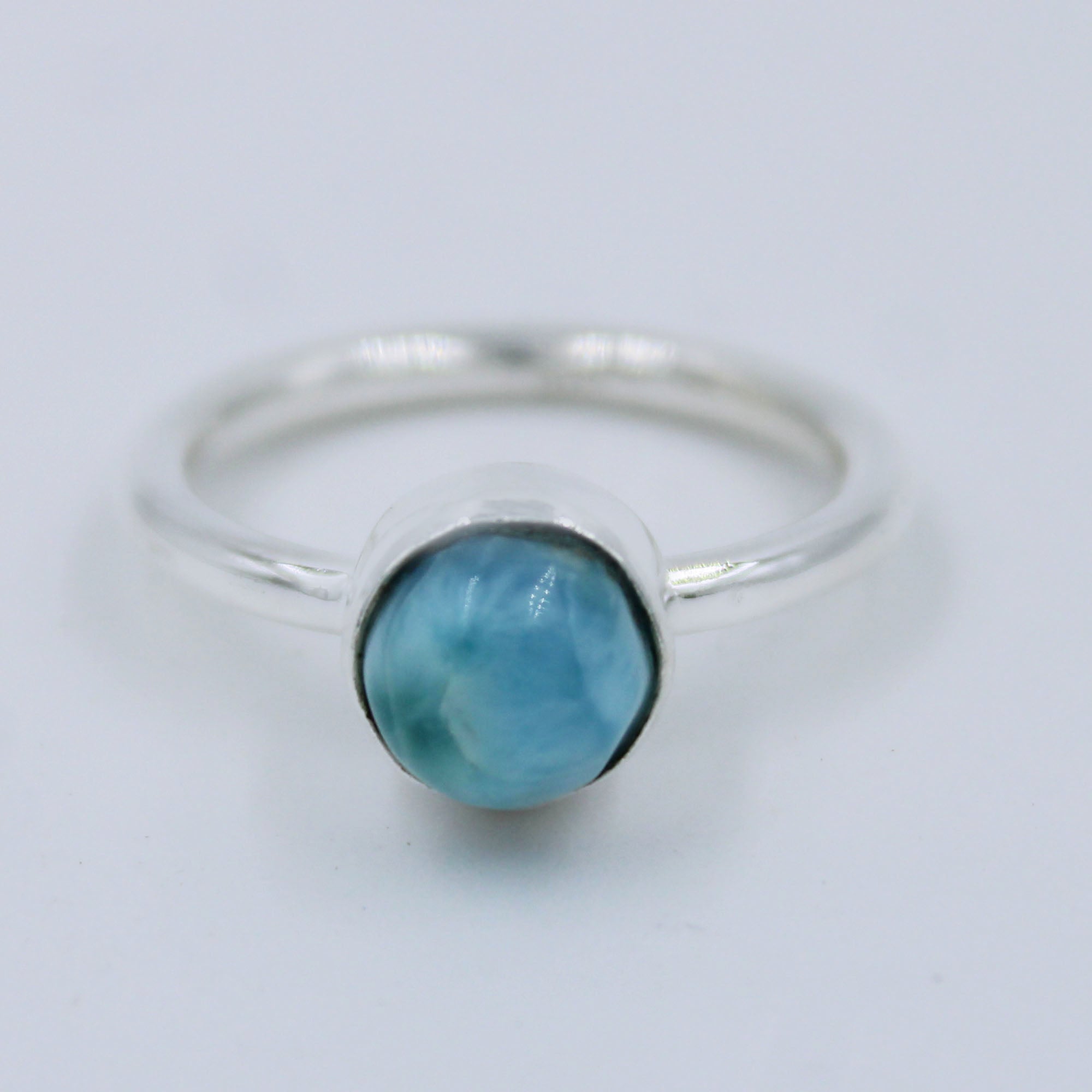 Larimar Round Shape Tiny Band 925 Silver Ring