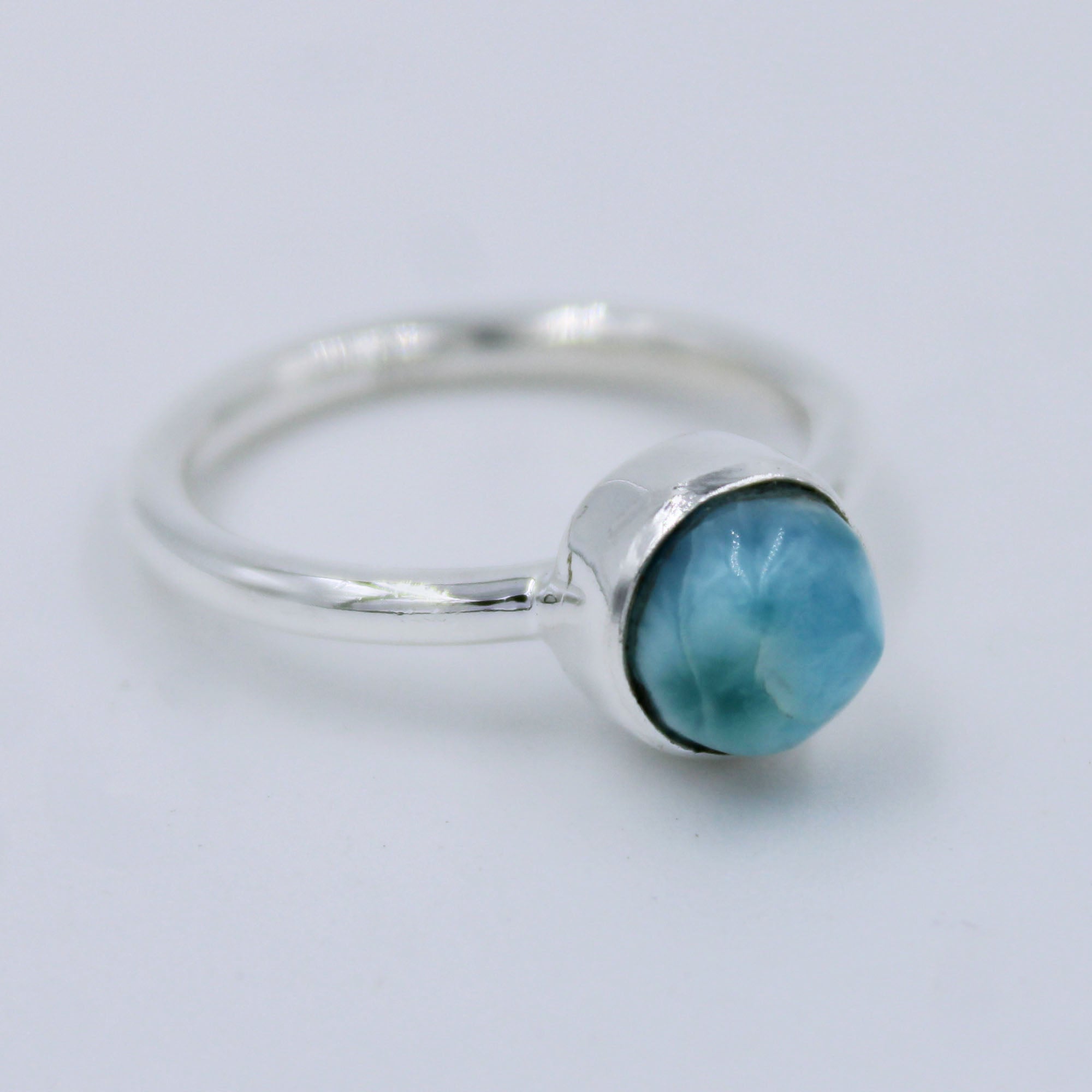 Larimar Round Shape Tiny Band 925 Silver Ring