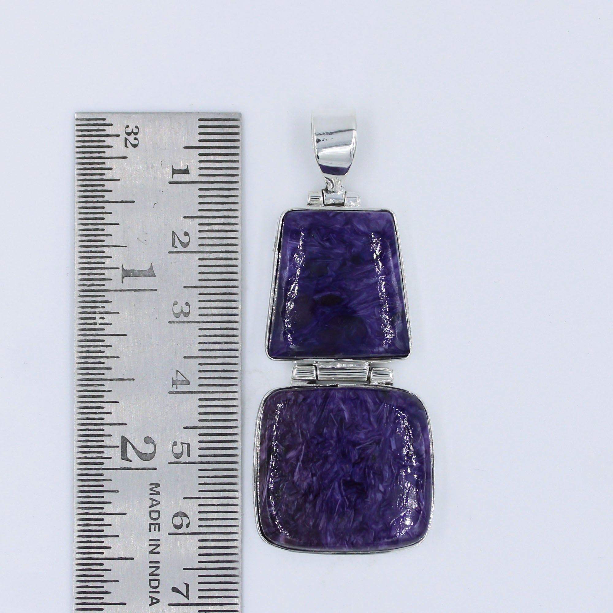 Siberian Genuine Charoite Silver Pendant