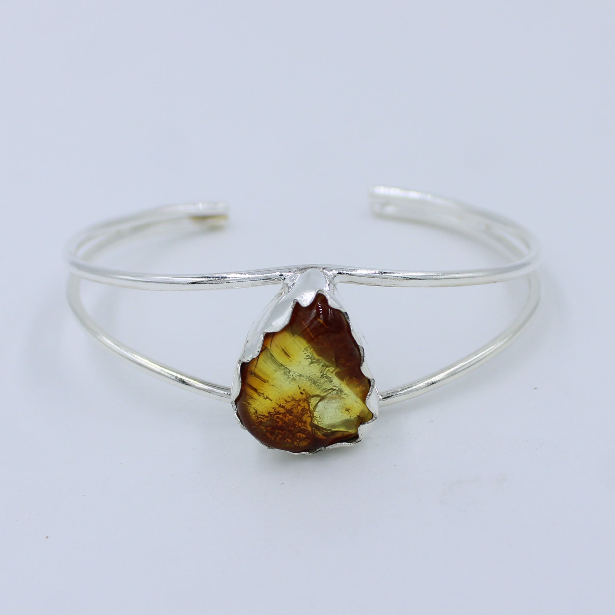 Baltic Amber Cuff Bangle - 925 Silver Amber Jewelry