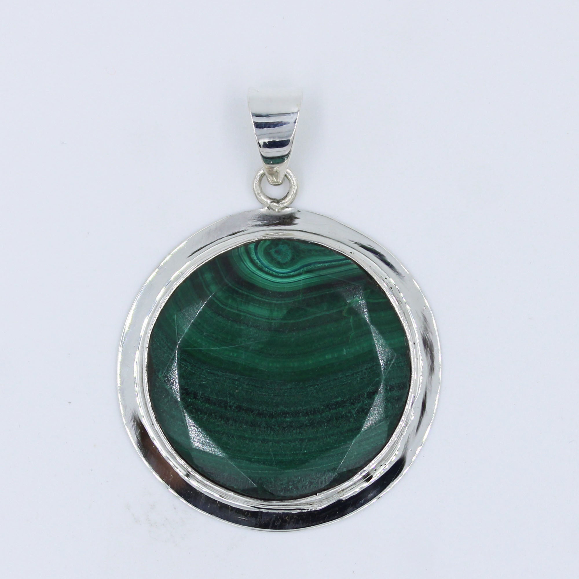 Malachite Gemstone Pendant - Green Malachite Silver Jewelry