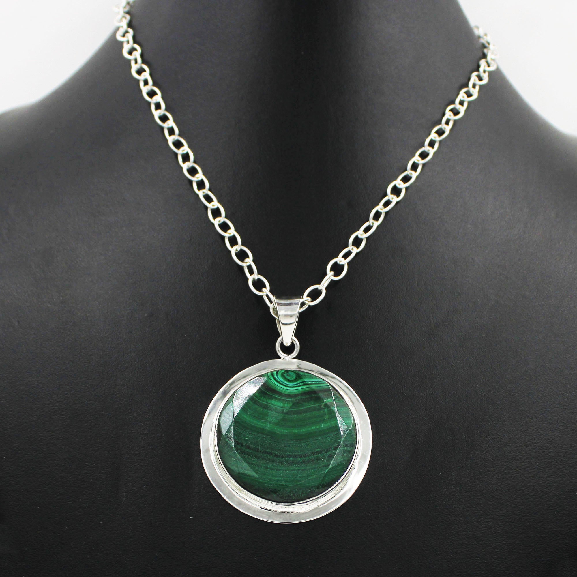 Malachite Gemstone Pendant - Green Malachite Silver Jewelry