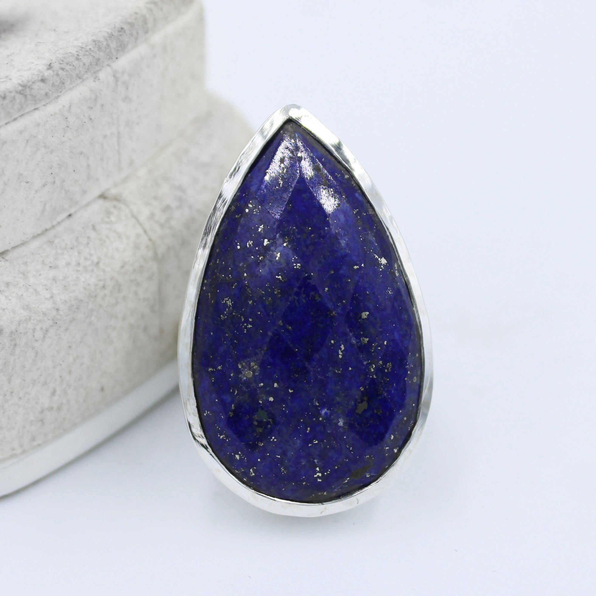 Natural Lapis Lazuli Faceted 925 Silver Handmade Ring