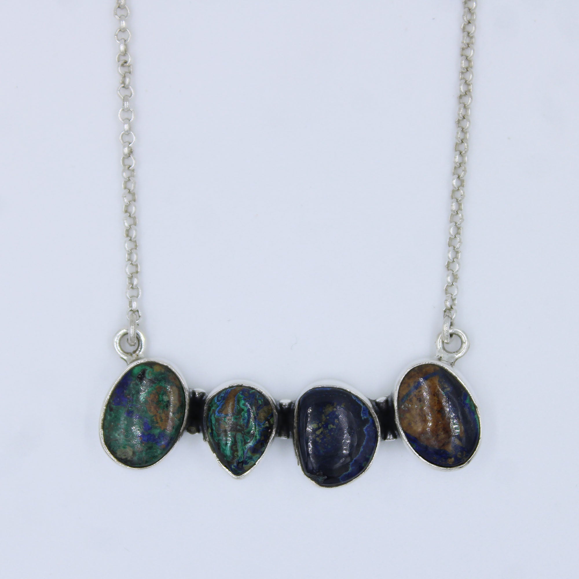 Azurite Malachite Gemstone Silver Chain Necklaces