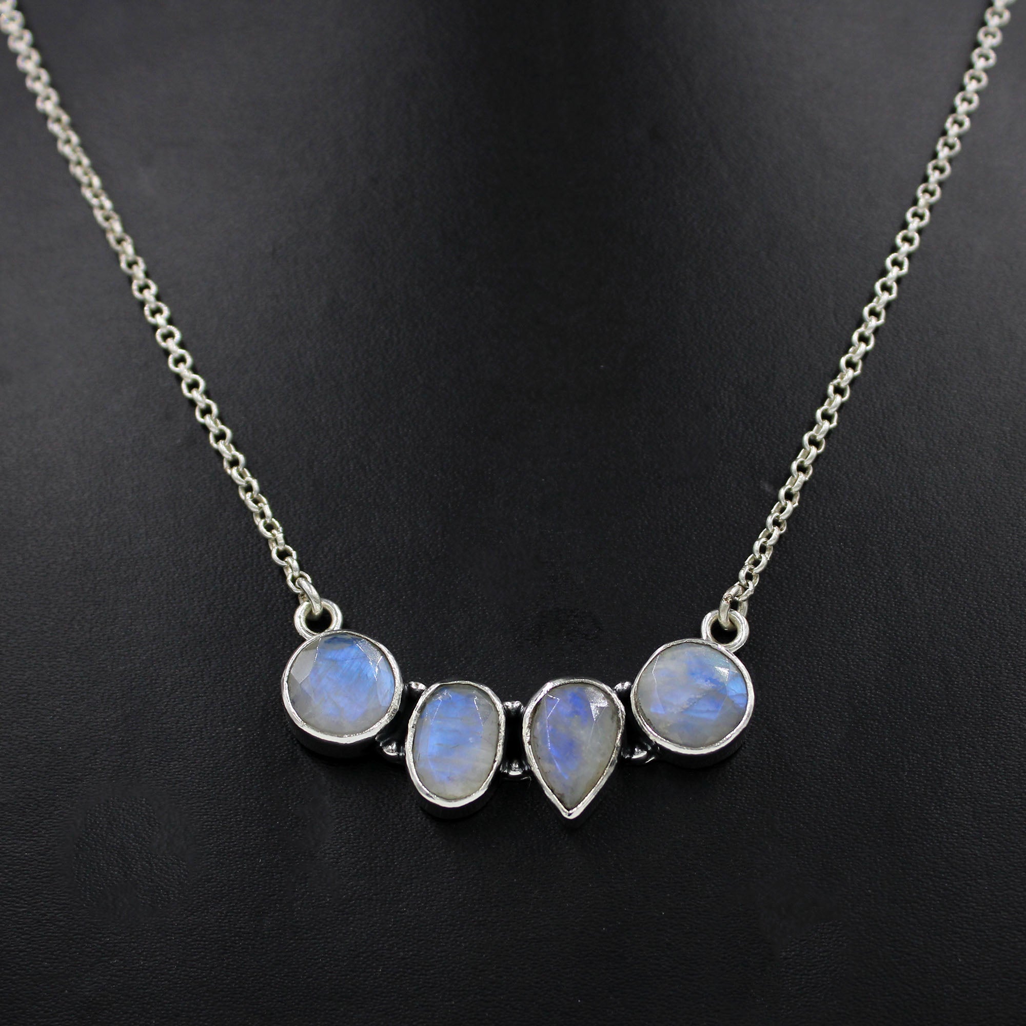 Vibrant flash Moonstone Sterling Silver Necklace