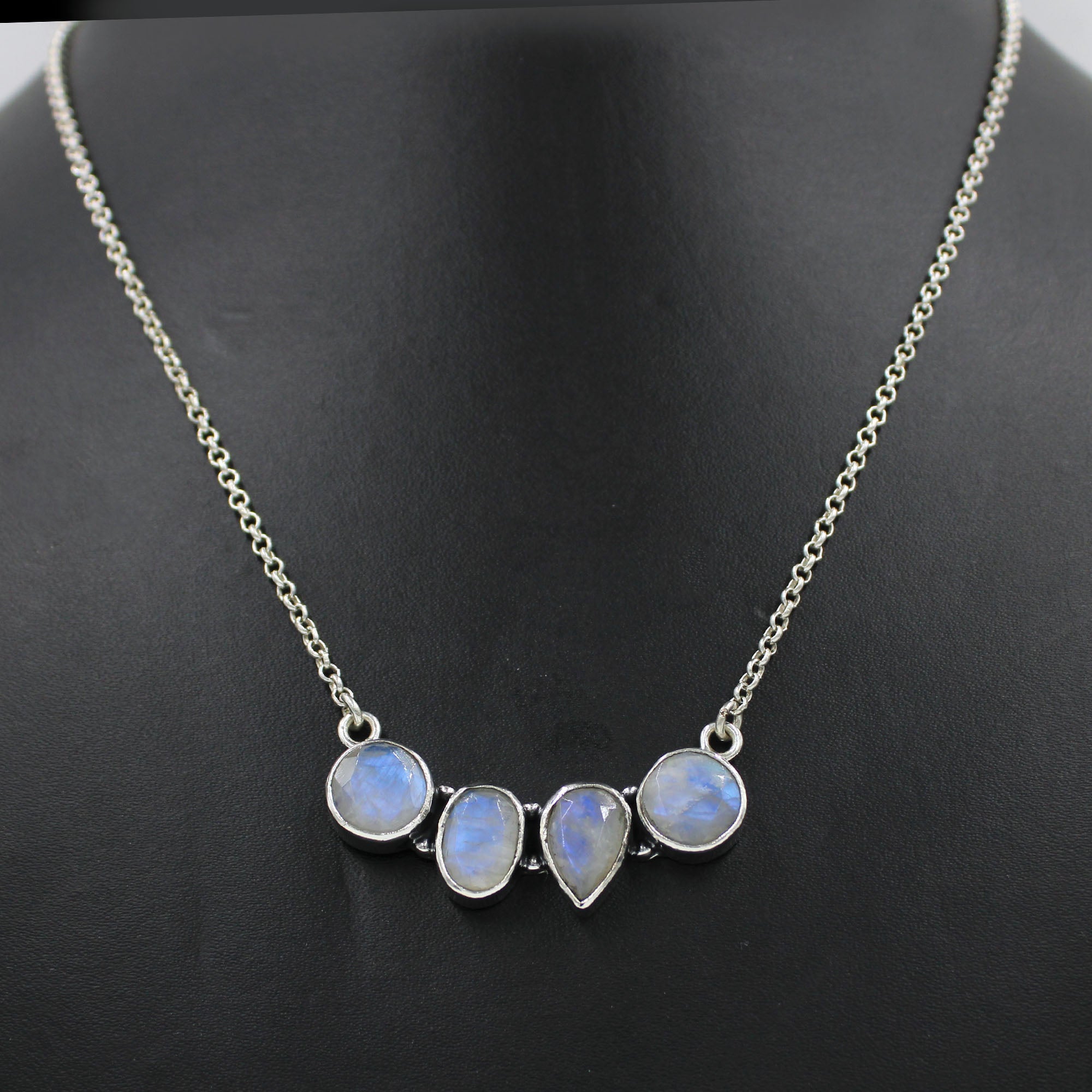 Vibrant flash Moonstone Sterling Silver Necklace