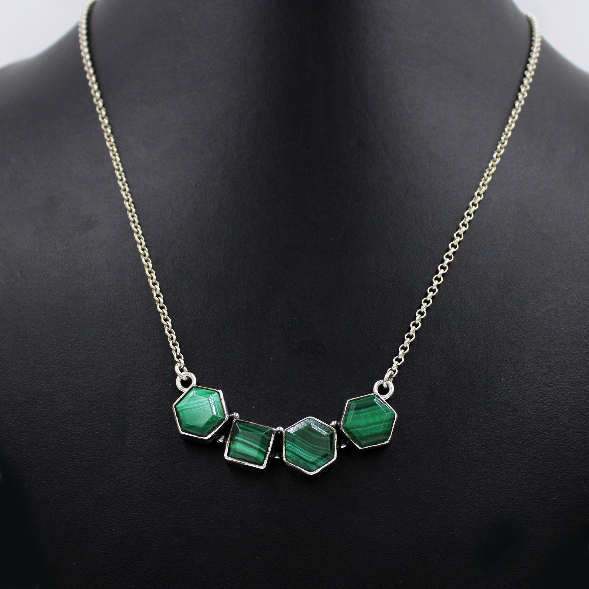 Genuine Malachite 925 Silver Chain Necklaces