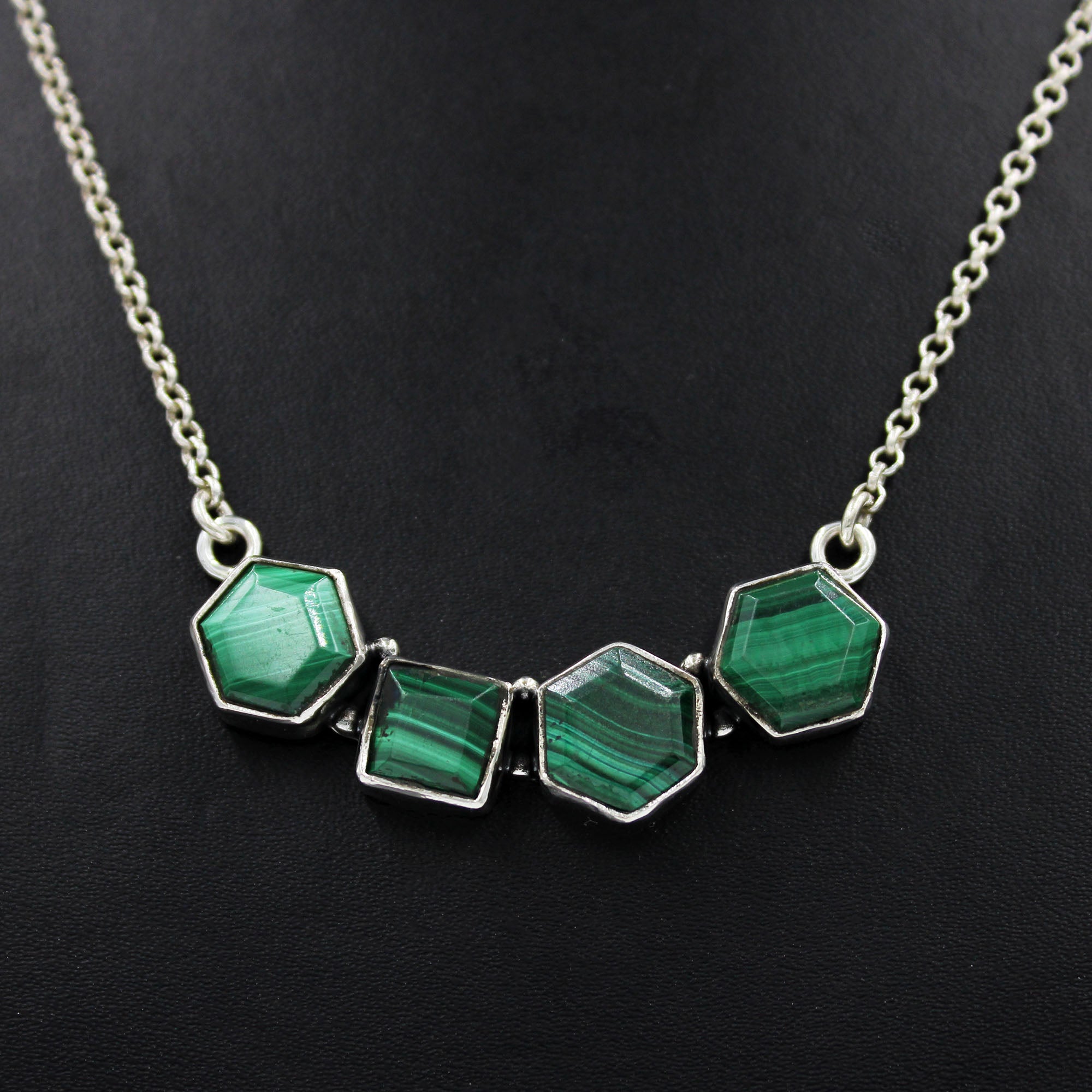 Genuine Malachite 925 Silver Chain Necklaces