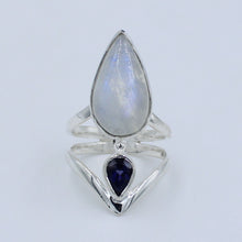 Rainbow Moonstone with iolite 925 silver Designer Ring