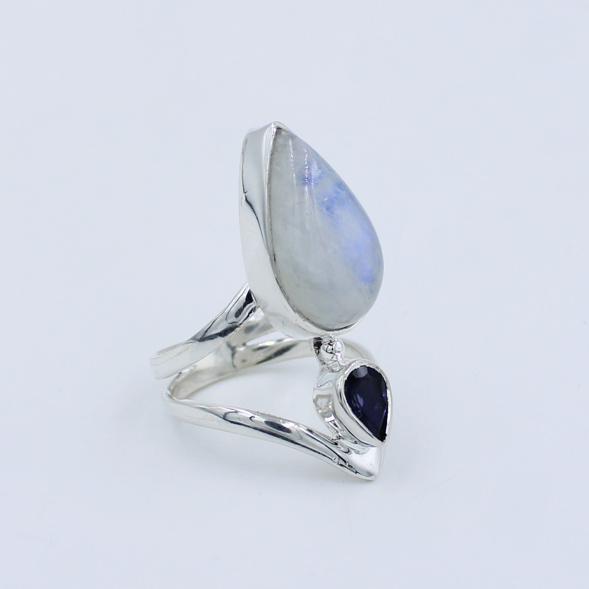 Rainbow Moonstone with iolite 925 silver Designer Ring
