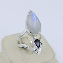 Rainbow Moonstone with iolite 925 silver Designer Ring
