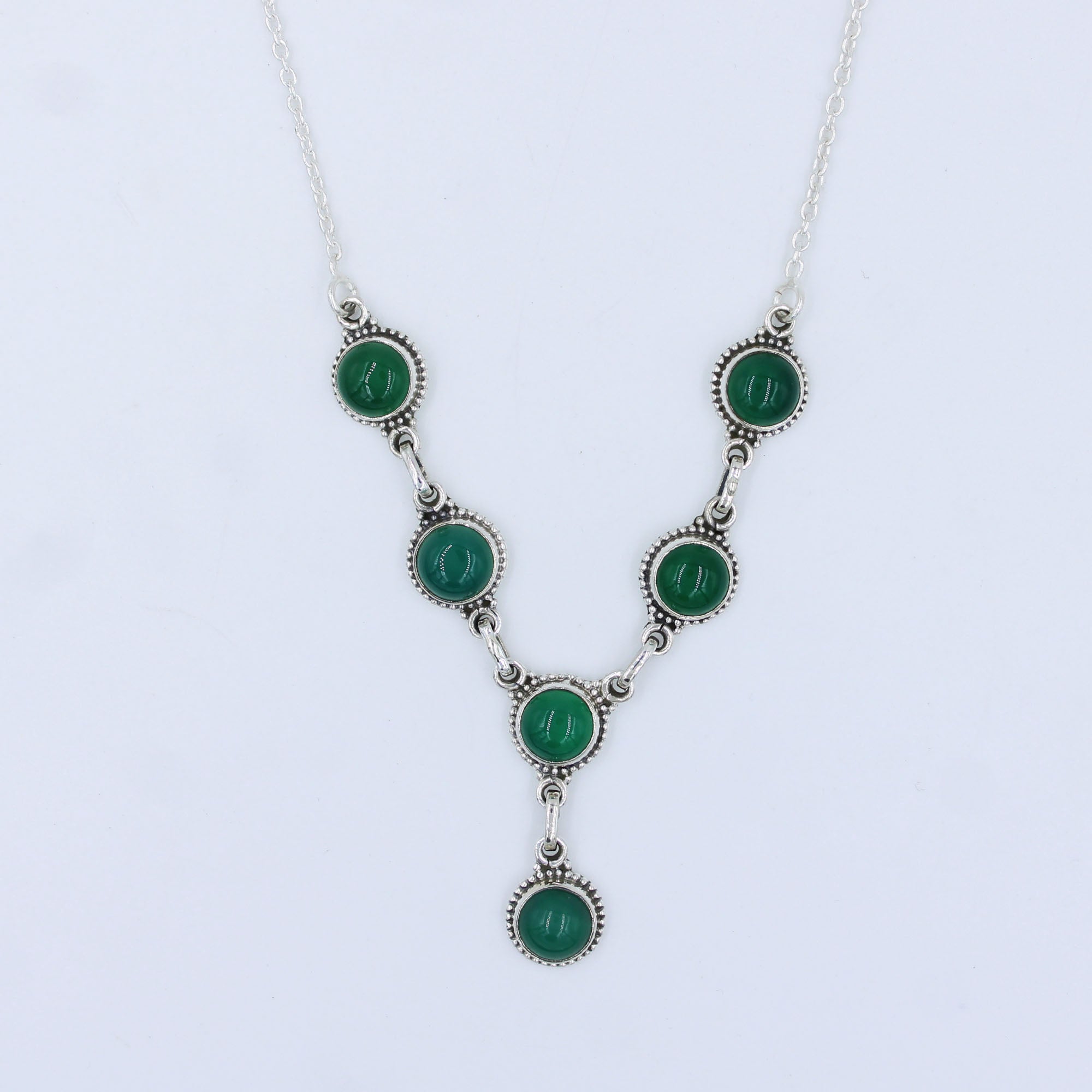 Green Onyx 925 Silver Women's Chain Necklace